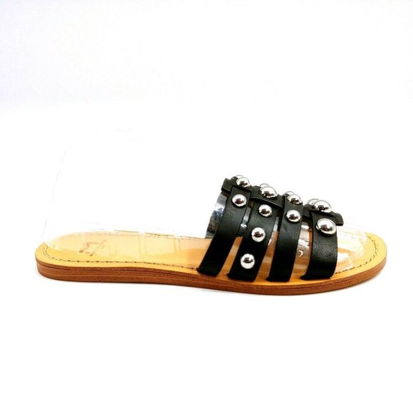 Marc Fisher Pava Silver Studded Black‎ Sandals 6 - Picture 1 of 10